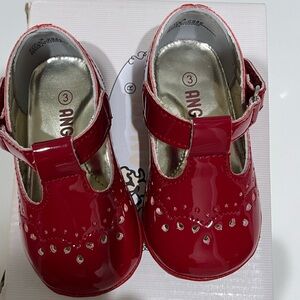 L’Amour Angel Baby Birdie Red Patent leather T-Strap Mary Jane’s